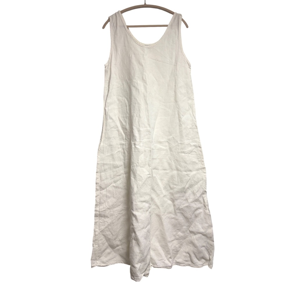 Allen Allen‎ USA Linen Boho White Maxi Dress White Sleeveless Tank Small